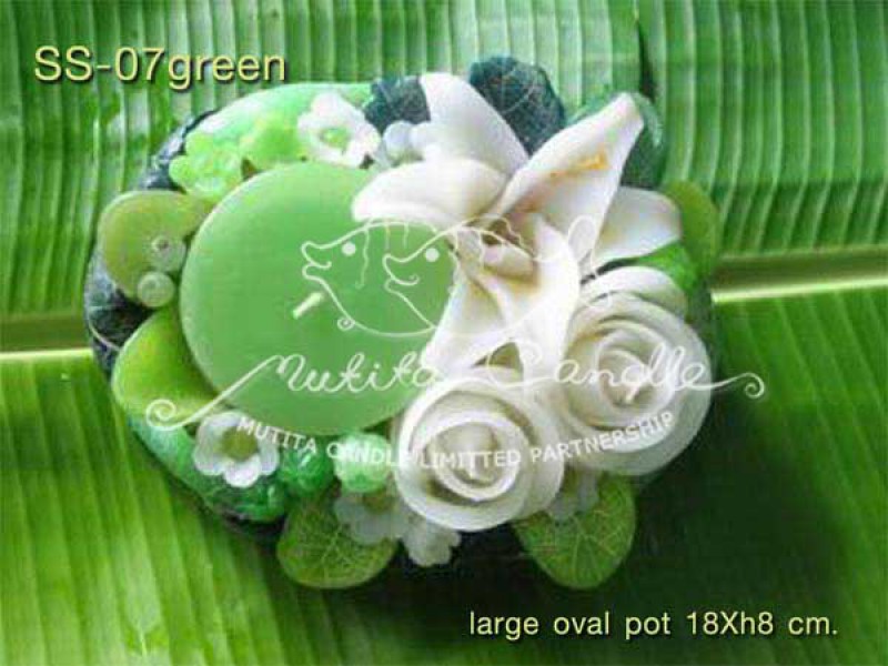 เทียนหอม เดชอุดม : WHITE LILY SET|A SWEET AND DELICATE AS GENUINE SMART WHITE LILY MIXED WITH FRUIT|SS-07 GREEN|large oval pot 18 x h 8 cm