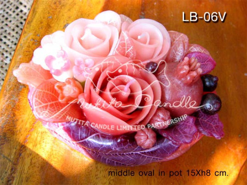 เทียนหอม เดชอุดม : PEACH COLOUR SET|WILDFLOWER MIXED WITH FRUIT CANDLES IN PRETTY PEACH TONES|LB-06V|middle oval pot 15 x h 8 cm