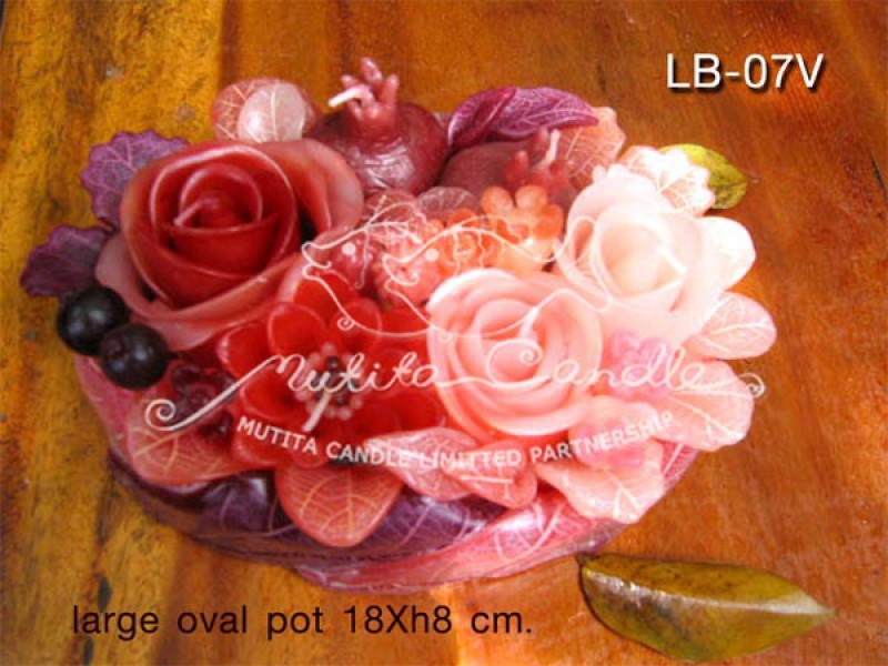 เทียนหอม เดชอุดม : PEACH COLOUR SET|WILDFLOWER MIXED WITH FRUIT CANDLES IN PRETTY PEACH TONES|LB-07V|large oval pot 18 x h 8 cm