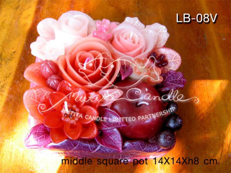 เทียนหอม เดชอุดม : PEACH COLOUR SET|WILDFLOWER MIXED WITH FRUIT CANDLES IN PRETTY PEACH TONES|LB-08V|middle square pot 14 x 14 x h 8 cm