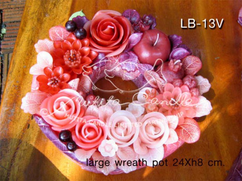 เทียนหอม เดชอุดม : PEACH COLOUR SET|WILDFLOWER MIXED WITH FRUIT CANDLES IN PRETTY PEACH TONES|LB-13V|large wreath pot  24 x h8 cm