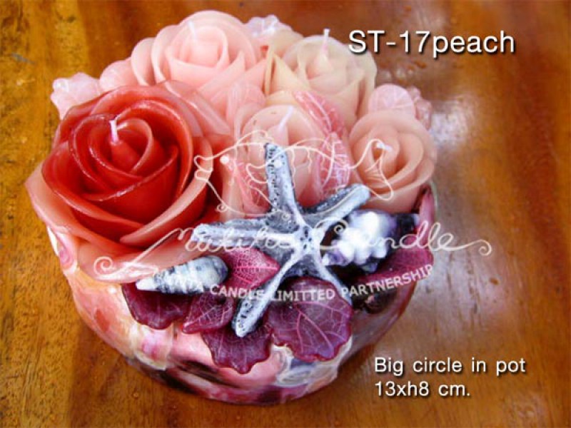เทียนหอม เดชอุดม :  BROWN OCEAN SET|THE BEAUTIFUL ROMANTIC BEACH CANDLES|ST-17 PEACH|Big circle in pot 13 x h 8 cm