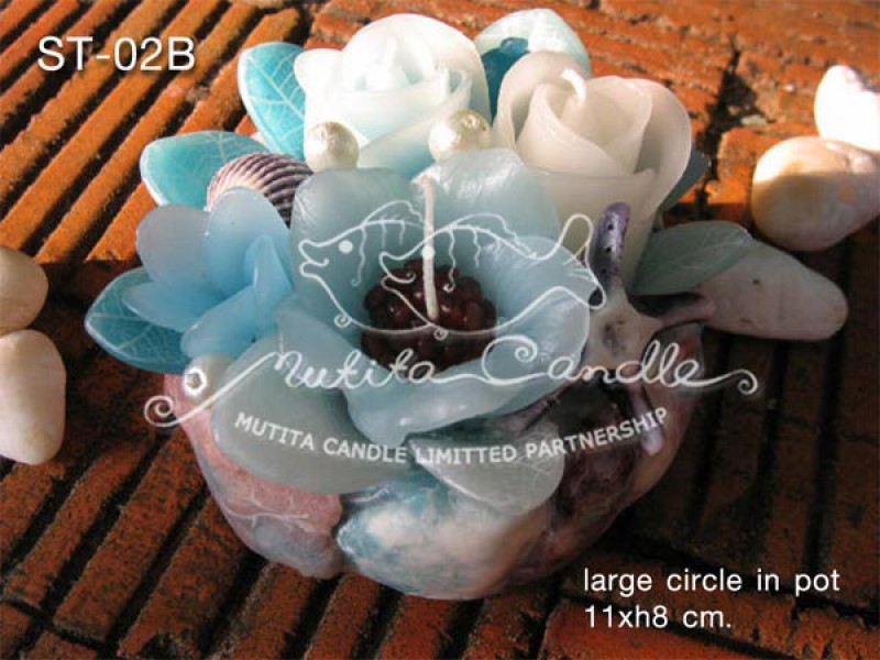 เทียนหอม เดชอุดม :  BLUE OCEAN SET|THE BEAUTIFUL ROMANTIC BEACH CANDLES|ST-02B|large circle pot  11 x h8 cm