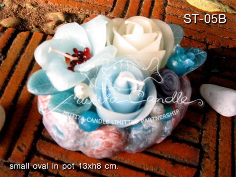 เทียนหอม เดชอุดม :  BLUE OCEAN SET|THE BEAUTIFUL ROMANTIC BEACH CANDLES|ST-05B|small oval pot 13 x h 8 cm