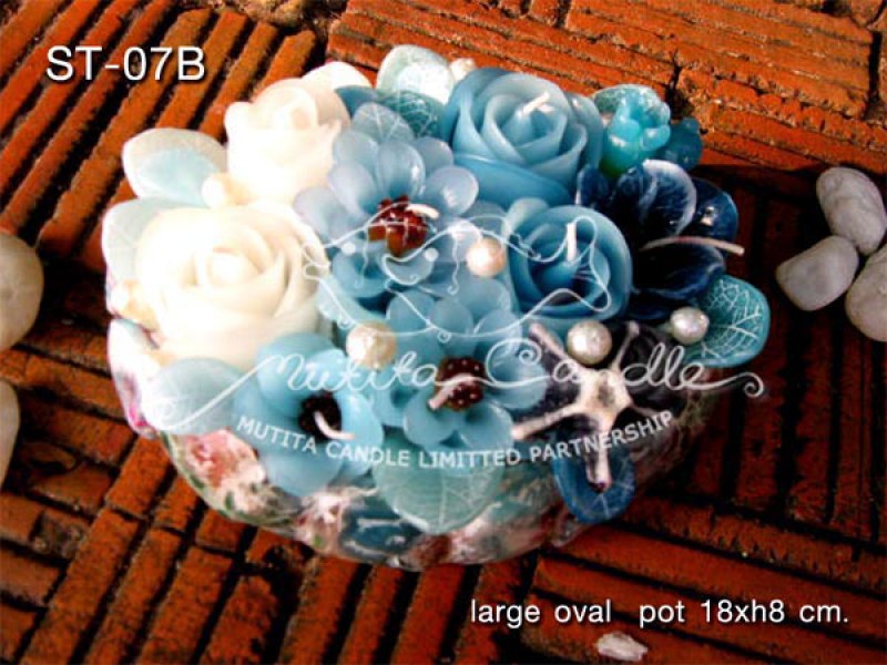 เทียนหอม เดชอุดม :  BLUE OCEAN SET|THE BEAUTIFUL ROMANTIC BEACH CANDLES|ST-07B|large oval pot 18 x h 8 cm