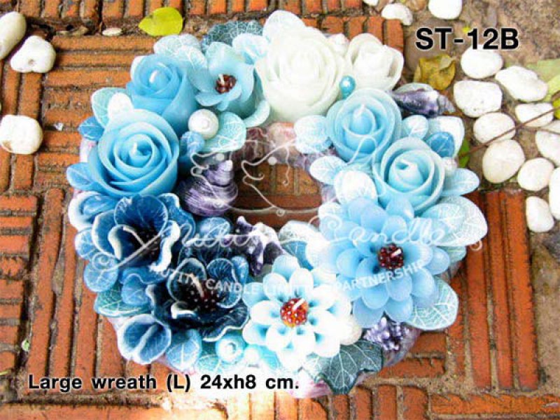 เทียนหอม เดชอุดม :  BLUE OCEAN SET|THE BEAUTIFUL ROMANTIC BEACH CANDLES|ST-12B|Large wreath (S) 24 x h 8 cm