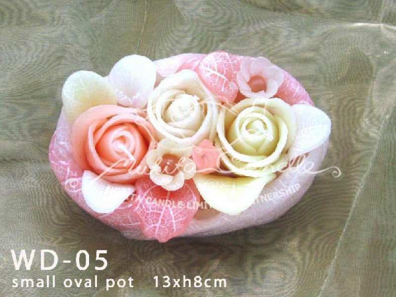 เทียนหอม เดชอุดม :  IVORY WEDDING SET|Weddng Candles, best elegant Candles for wedding ceremony.
CLASSIC IVORY ROSES CANDLES ARRANGTMENT FOR SPECIAL DAY|WD-05|small oval pot 13 x h 8 cm