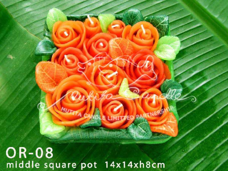 เทียนหอม เดชอุดม :  ORANGE ROSES|ORANGE ROSES CANDLE, SWEET AND SOFT AROMATIC|OR-08|middle square pot 14 x 14 x h 8 cm