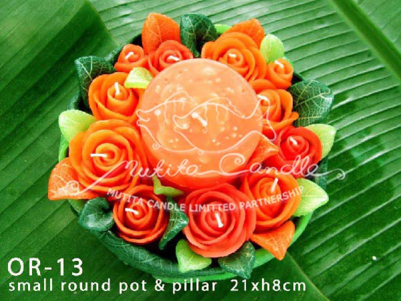 เทียนหอม เดชอุดม :  ORANGE ROSES|ORANGE ROSES CANDLE, SWEET AND SOFT AROMATIC|OR-13|small round pot & pillar 21 x h 8 cm