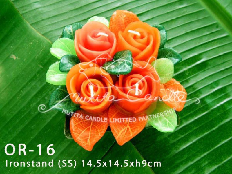 เทียนหอม เดชอุดม :  ORANGE ROSES|ORANGE ROSES CANDLE, SWEET AND SOFT AROMATIC|OR-16|Ironstand (SS) 14.5 x 14.5 x h9 cm