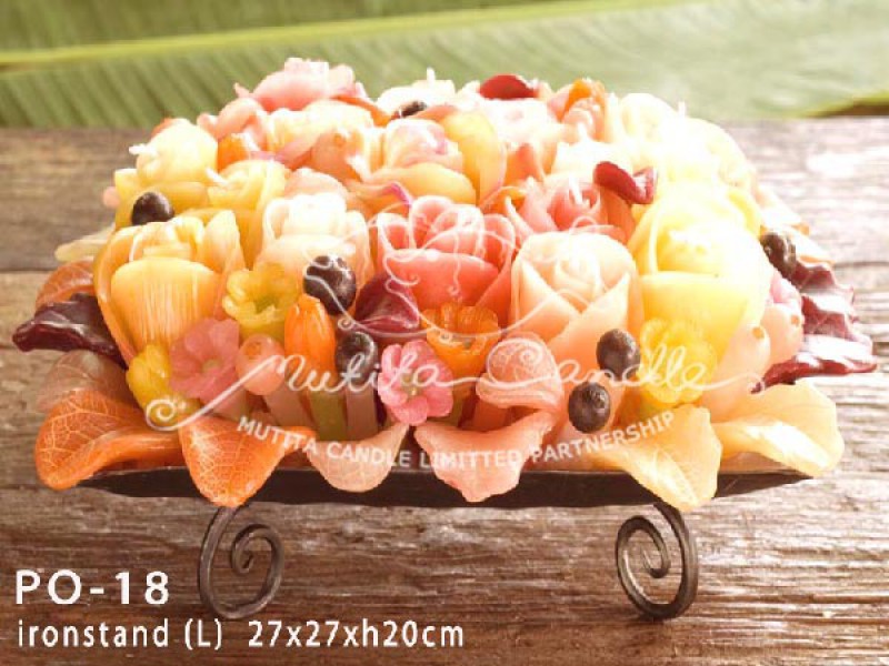 เทียนหอม เดชอุดม : PINK ORANGE ROSES|PASTEL PINK AND ORANGE ROSES CANDLES|PO-18|Ironstand (L) 23.5 x 23.5 x h20 cm