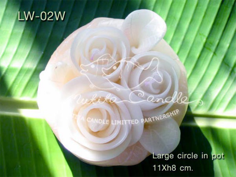 เทียนหอม เดชอุดม :  WHITE COLOUR SET|CLASSIC WHITE ROSES CANDLE ARRANGTMENT
Weddng Candles, best elegant candles for wedding ceremony.|LW-02W|large circle pot  11 x h8 cm