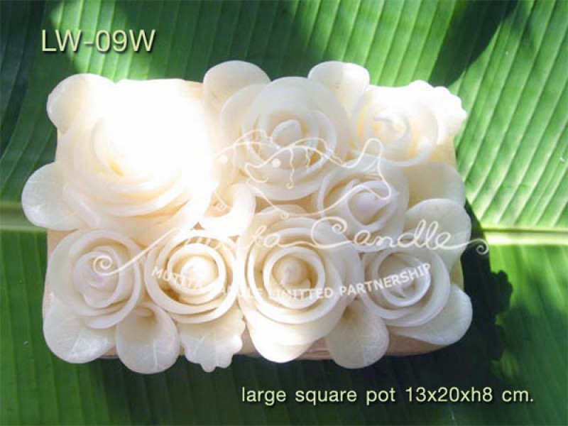 เทียนหอม เดชอุดม :  WHITE COLOUR SET|CLASSIC WHITE ROSES CANDLE ARRANGTMENT
Weddng Candles, best elegant candles for wedding ceremony.|LW-09W|large square pot 13 x 20 x h 8 cm