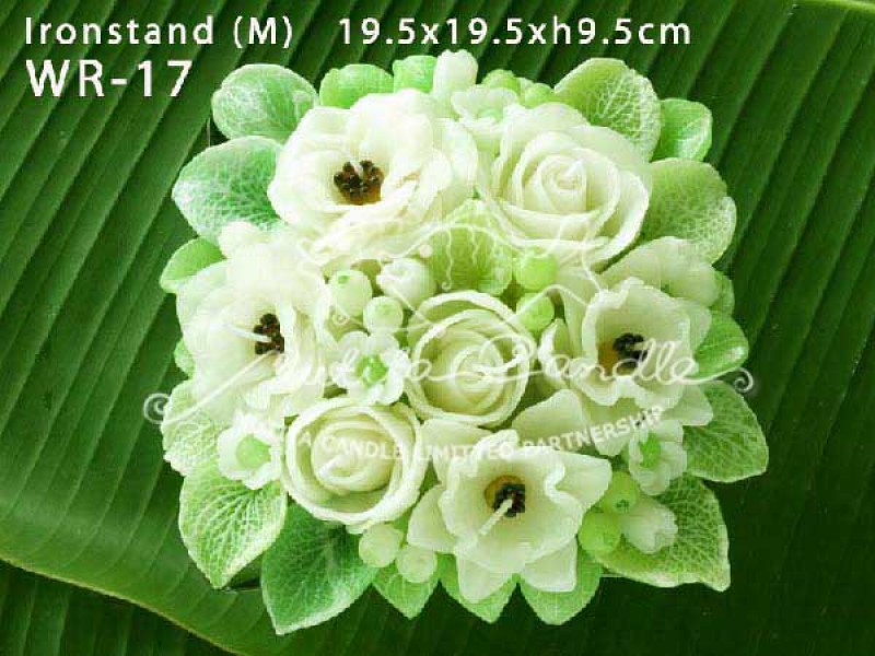 เทียนหอม เดชอุดม : WHITE ROSE SET|GREEN AND WHITE ROSES CANDLE BOUQUETS|WR-17|Ironstand (M) 19.5 x 19.5 x h9 cm