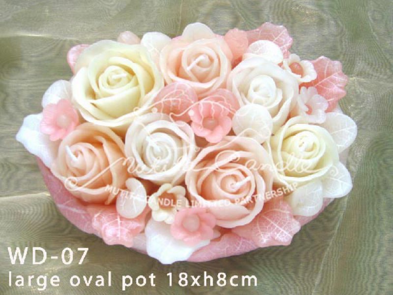 เทียนหอม เดชอุดม :  IVORY WEDDING SET|Weddng Candles, best elegant Candles for wedding ceremony.
CLASSIC IVORY ROSES CANDLES ARRANGTMENT FOR SPECIAL DAY|WD-07|large oval pot 18 x h 8 cm