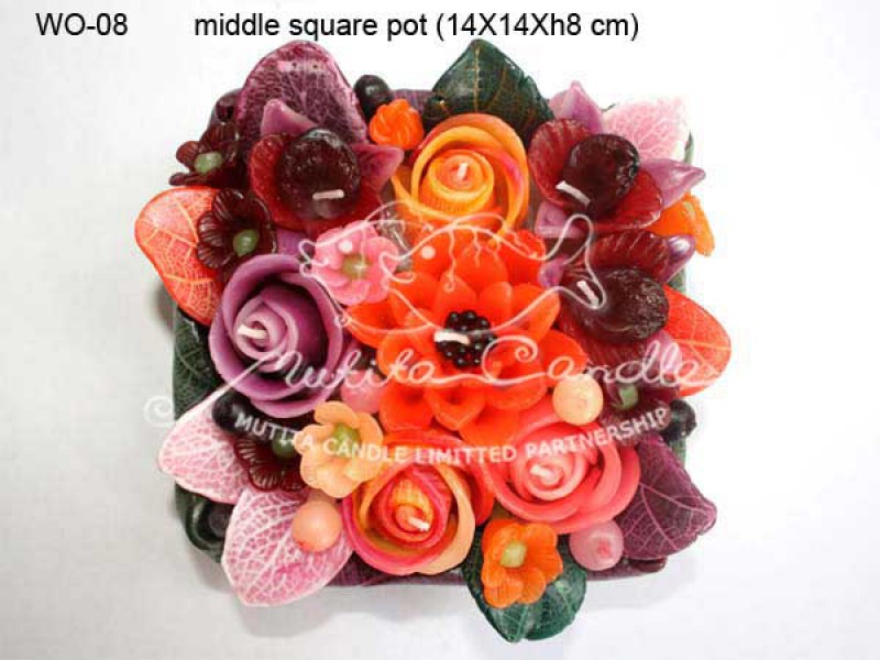 เทียนหอม เดชอุดม :  DARK PURPLE & ORANGE|orienatal flower candles from Thailand for any ocassions
WILD FLOWER CANDLES IN COLOUR RICH TONES|WO-08|middle square pot 14 x 14 x h 8 cm