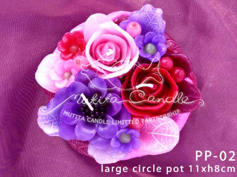 เทียนหอม เดชอุดม : PINK PURPLE|Flower candles from Thailand for any ocassions.
THE BEAUTIFUL ROMANTIC FLOWER CANDLES|PP-02|large circle pot  11 x h8 cm