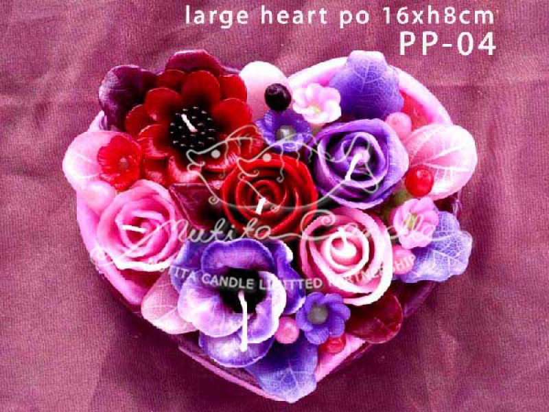 เทียนหอม เดชอุดม : PINK PURPLE|Flower candles from Thailand for any ocassions.
THE BEAUTIFUL ROMANTIC FLOWER CANDLES|PP-04|large heart pot  16 x h8 cm