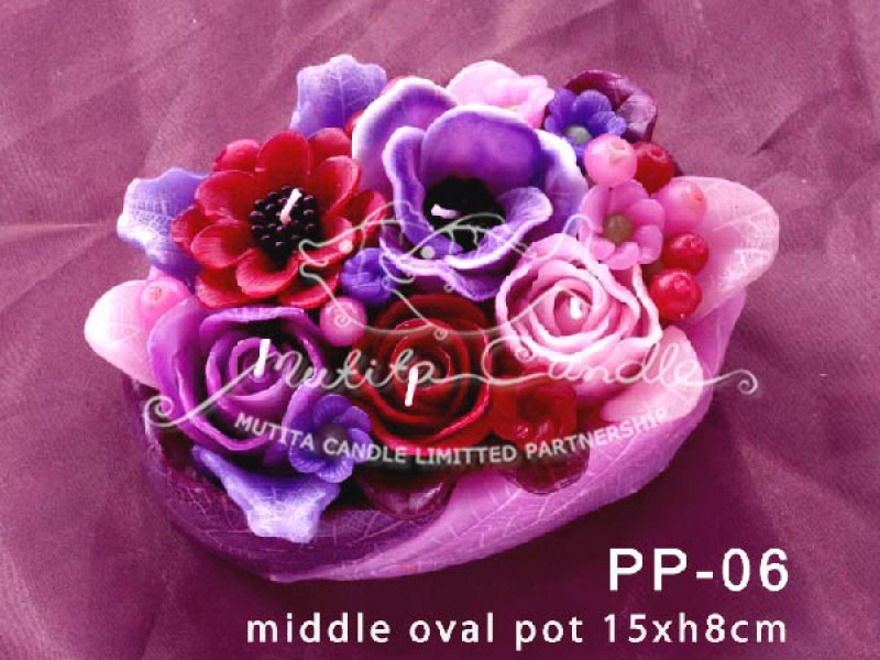 เทียนหอม เดชอุดม : PINK PURPLE|Flower candles from Thailand for any ocassions.
THE BEAUTIFUL ROMANTIC FLOWER CANDLES|PP-06|middle oval pot 15 x h 8 cm