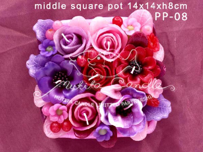เทียนหอม เดชอุดม : PINK PURPLE|Flower candles from Thailand for any ocassions.
THE BEAUTIFUL ROMANTIC FLOWER CANDLES|PP-08|middle square pot 14 x 14 x h 8 cm