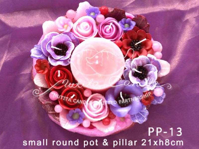 เทียนหอม เดชอุดม : PINK PURPLE|Flower candles from Thailand for any ocassions.
THE BEAUTIFUL ROMANTIC FLOWER CANDLES|PP-13|small round pot & pillar 21 x h 8 cm