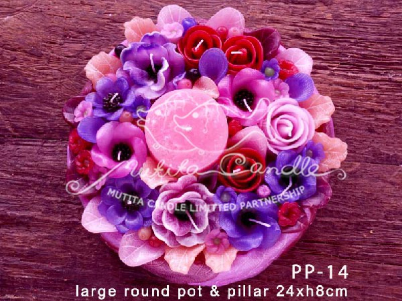 เทียนหอม เดชอุดม : PINK PURPLE|Flower candles from Thailand for any ocassions.
THE BEAUTIFUL ROMANTIC FLOWER CANDLES|PP-14|large round pot & pillar 24 x h 8 cm