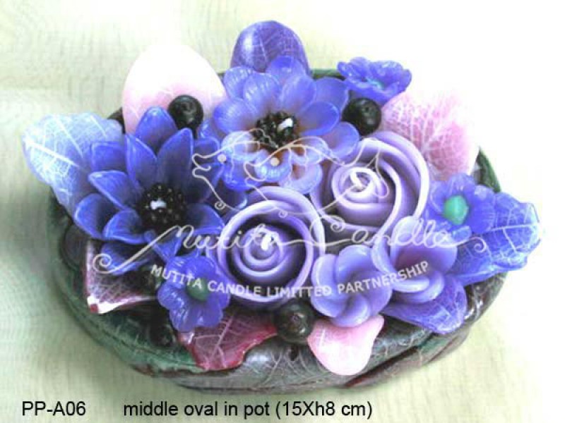 เทียนหอม เดชอุดม :  PINK PURPLE COLOUR A|Flower candles from Thailand for any ocassions
WILD FLOWER CANDLES IN MYSTERIOUS COLOUR|PP-A06|middle oval pot 15 x h 8 cm