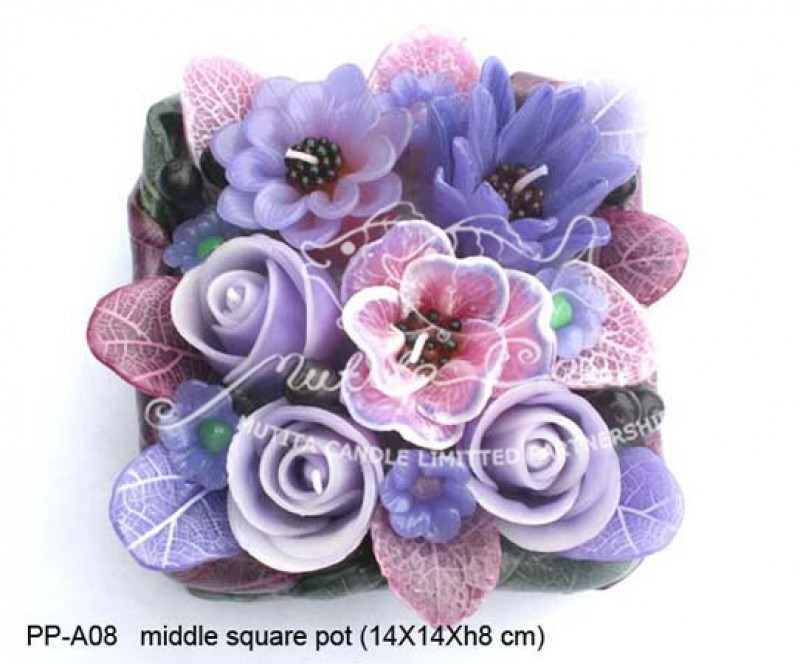 เทียนหอม เดชอุดม :  PINK PURPLE COLOUR A|Flower candles from Thailand for any ocassions
WILD FLOWER CANDLES IN MYSTERIOUS COLOUR|PP-A08|middle square pot 14 x 14 x h 8 cm
