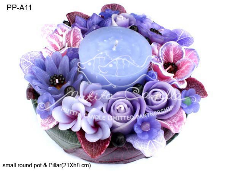 เทียนหอม เดชอุดม :  PINK PURPLE COLOUR A|Flower candles from Thailand for any ocassions
WILD FLOWER CANDLES IN MYSTERIOUS COLOUR|PP-A11|small round pot & pillar 21 x h 8 cm
