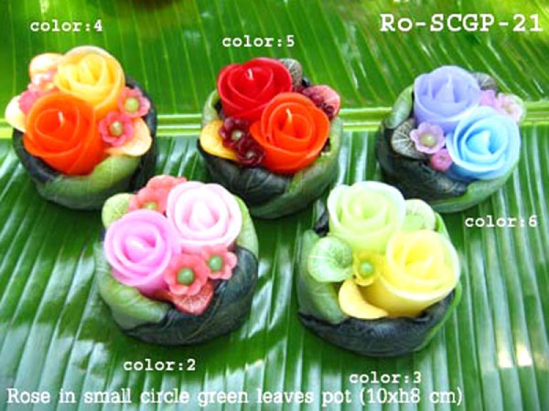 เทียนหอม เดชอุดม : CATALOGUE01|small items of flower candles from Thailand for any ocassions
FLOWER CANDLES COLLECTIONS|Ro-SCGP-21|small circle green leaves pot 10 x h 8 cm