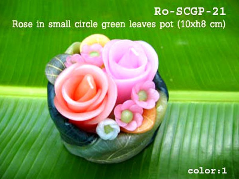 เทียนหอม เดชอุดม : CATALOGUE01|small items of flower candles from Thailand for any ocassions
FLOWER CANDLES COLLECTIONS|Ro-SCGP-21|small circle green leaves pot 10 x h 8 cm