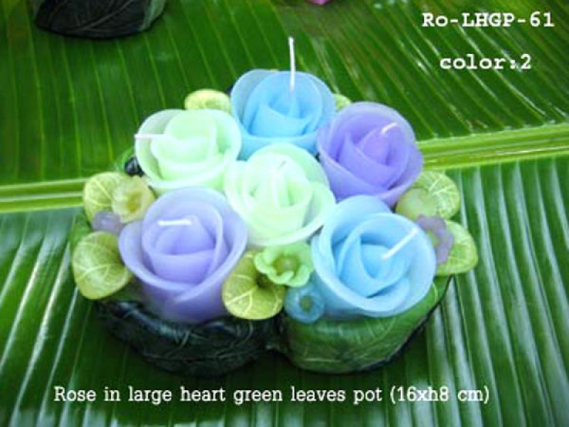 เทียนหอม เดชอุดม : CATALOGUE01|small items of flower candles from Thailand for any ocassions
FLOWER CANDLES COLLECTIONS|Ro-LHGP-61|large heart green leaves pot 16 x h 8 cm