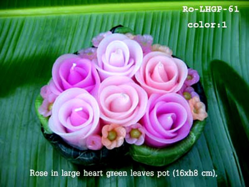 เทียนหอม เดชอุดม : CATALOGUE01|small items of flower candles from Thailand for any ocassions
FLOWER CANDLES COLLECTIONS|Ro-LHGP-61|large heart green leaves pot 16 x h 8 cm