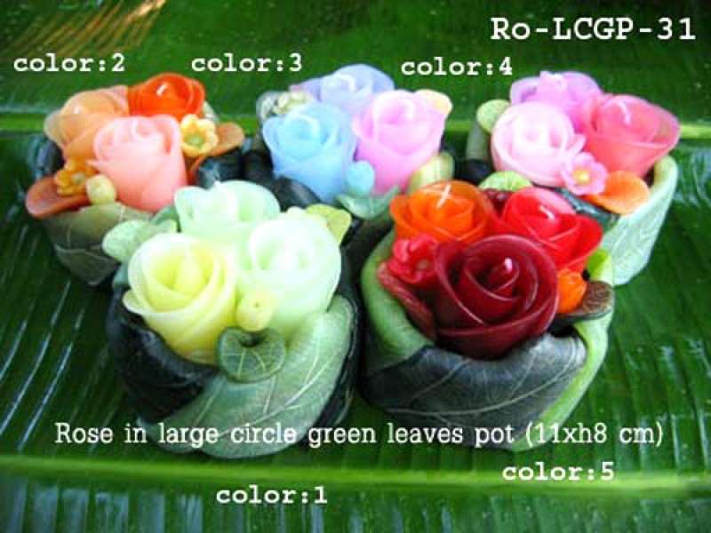 เทียนหอม เดชอุดม : CATALOGUE01|small items of flower candles from Thailand for any ocassions
FLOWER CANDLES COLLECTIONS|Ro-LCGP-31|large circle green leaves pot 11 x h 8 cm